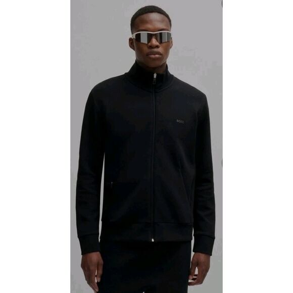 Hugo Boss Jacket Men's Large Black Full Zip Long Sleeve Stretch Casual - Picture 1 of 15